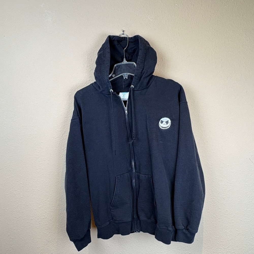 Disney Mens Medium Black Hoodie Skellington‎ Nightmare Before Christmas Zip Up